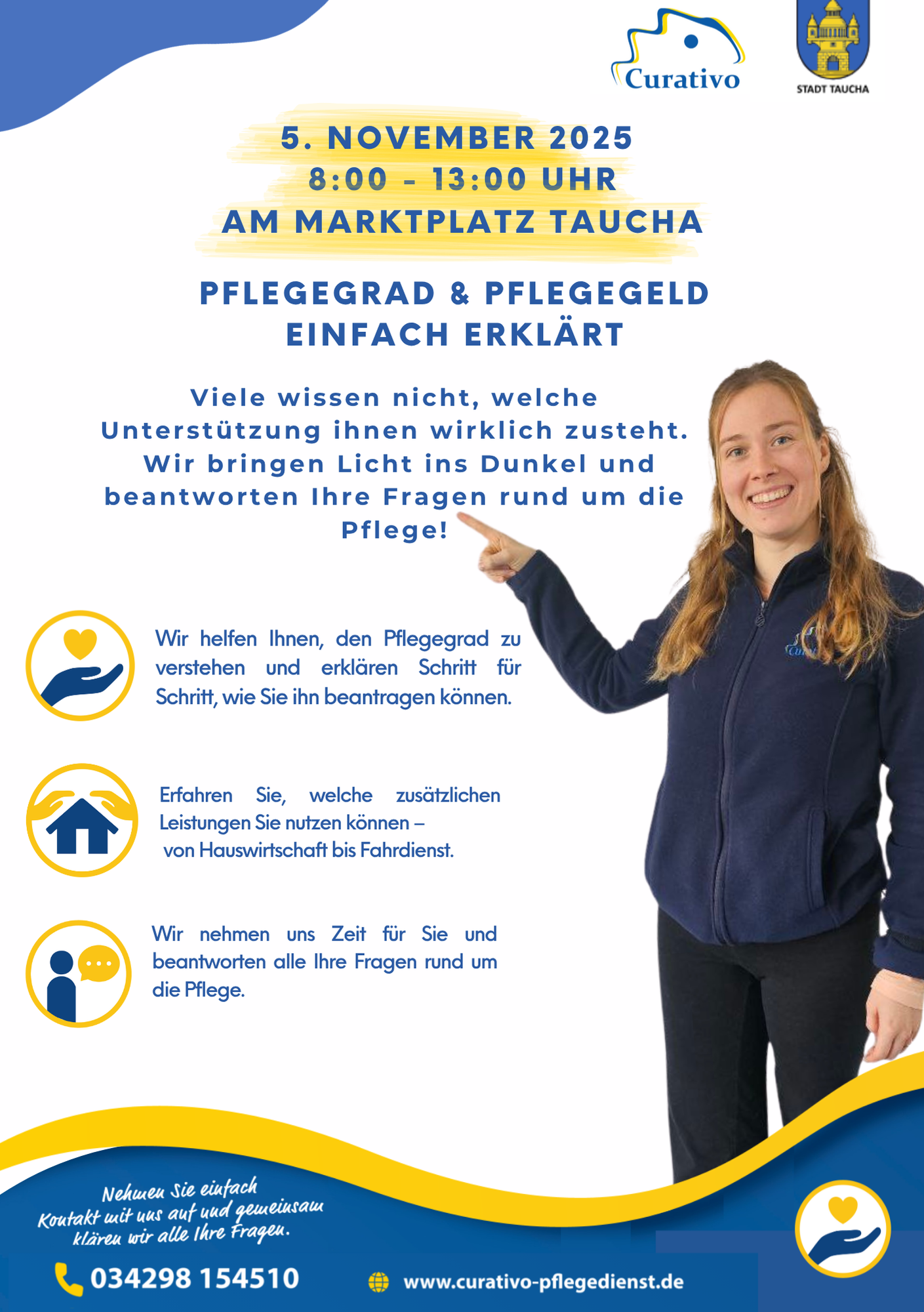 Curativo Info-Stand – Pflegegrad & Pflegegeld – 05.11. Marktplatz Taucha